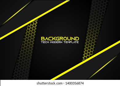 Abstract metallic yellow black frame layout modern tech design template