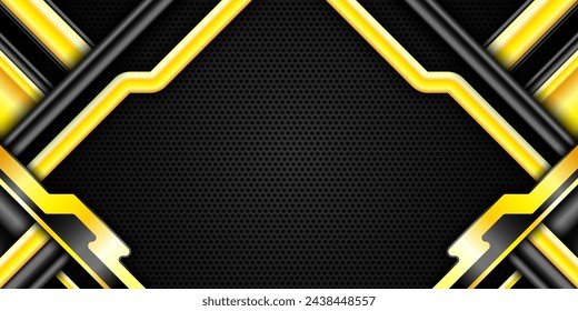 Banner abstracto de la interfaz gráfica de usuario del juego de la frontera amarilla metálica con el telón de fondo del patrón de la malla hexagonal para los jugadores y los streaming