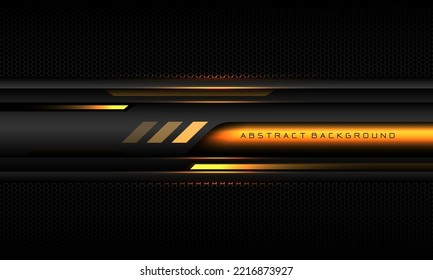 Abstract metallic yellow line black cyber geometric line banner on black hexagon mesh pattern design ultramodern luxury futuristic technology background vector illustration.