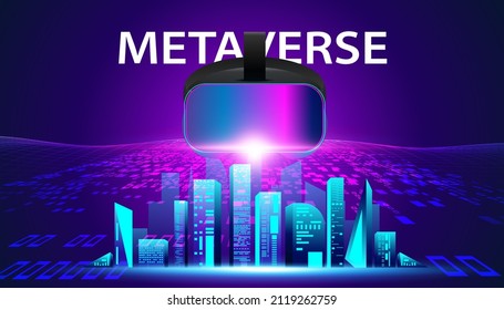 Abstract Metaverse VR Glasses Virtual Reality Headset Concept Colorful Of Future Digital Technology Metaverse Connected To The Virtual Space On A Modern Background.