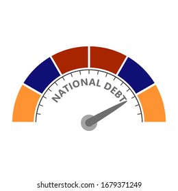 Abstract meter read high level of national debt result. Color scale with arrow. The measuring device icon. Colorful infographic gauge element. National flag of Armenia