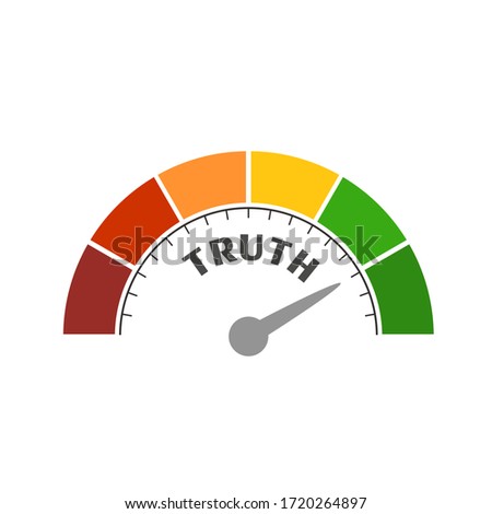 Abstract meter read level of truth result. Color scale with arrow. The measuring device icon. Colorful infographic gauge element.
