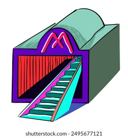 abstract metro building with escalator. Object for poster sticker design