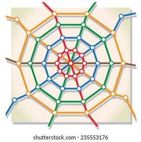 abstract metro map in form of spider's web. vector illustration