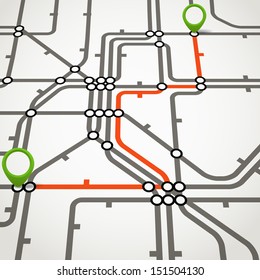 Abstract metro scheme with the selected path