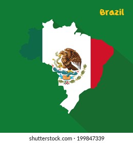 abstract Mexico flag on abstract brazil map