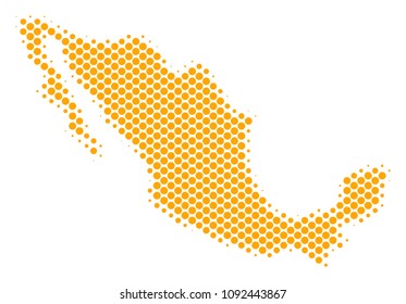 Abstract Mexico map. Vector halftone territory scheme. Cartographic dot concept. Schematic Mexico map is composed from regular spheric element grid.