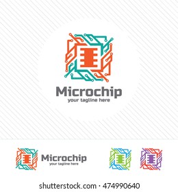 Abstract Micro Chip Symbol Logo . Processor Icon With Technology Element Vector.