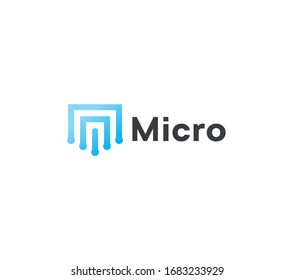 Abstract Micro Scheme Icon, Blue Geometric Lines. Microchip Linear Logo Template, Flat Abstract Emblem. Concept Logotype Design For Computer Tecnology. Vector Logo.