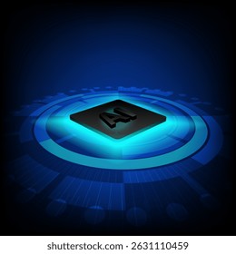 Microchip Abstractas y luz sobre fondo azul. concepto de fondo de tecnología. Ilustración vectorial.