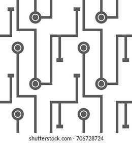 Abstract microchip scheme. Simple monochrome lines on white background. Seamless pattern.