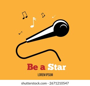 Abstract Microphone with Musical Notes on Colorful Background Be a Star. Art and entertainment industry, leisure activities and karaoke vector art