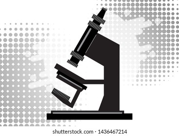 Abstract microscope background with the study of bacteria, molecules, substances. Science, education, chemistry, experiment, laboratory concept. Vector illustration for your design.