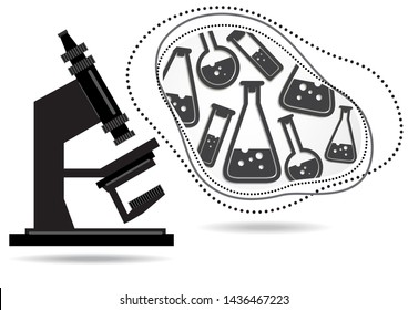 Abstract microscope background with the study of bacteria, molecules, substances. Science, education, chemistry, experiment, laboratory concept. Vector illustration for your design.