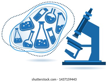 Abstract microscope background with the study of bacteria, molecules, substances. Science, education, chemistry, experiment, laboratory concept. Vector illustration for your design.