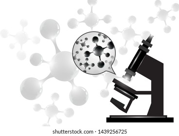 Abstract microscope background with the study of bacteria, molecules, substances. Science, education, chemistry, experiment, laboratory concept. Vector illustration for your design.