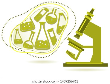 Abstract microscope background with the study of bacteria, molecules, substances. Science, education, chemistry, experiment, laboratory concept. Vector illustration for your design.