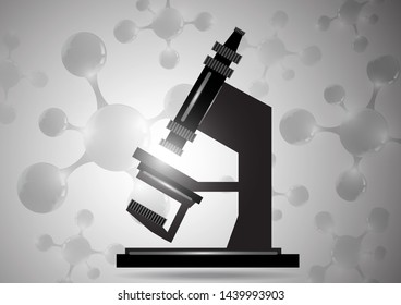 Abstract microscope background with the study of bacteria, molecules, substances. Science, education, chemistry, experiment, laboratory concept. Vector illustration for your design.