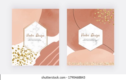 Abstract mid century design covers with watercolor shapes. glitter confetti