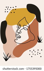 Abstract Mid Century face Modern Wall Art, Abstract Minimalist Art Modern Print, graphic simple abstract geometric for print.