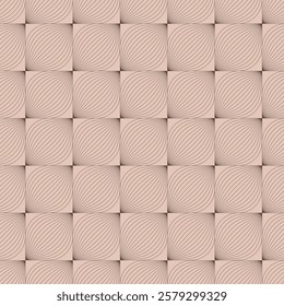 Abstract mid century linear seamless pattern with geometric half rounded rectangle shapes on a mocha colored mousse background evoking a soft brown color.