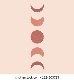 Moderner Kunstdruck Mitte Jahrhundert mit Mondphase, Terrakotta Minimal Wall Printable Poster