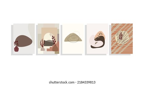 abstract mid century modern templates vector set with arch, landscapes
