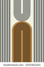 Abstract mid century poster with geometric arch shapes. Modern boho minimalist art