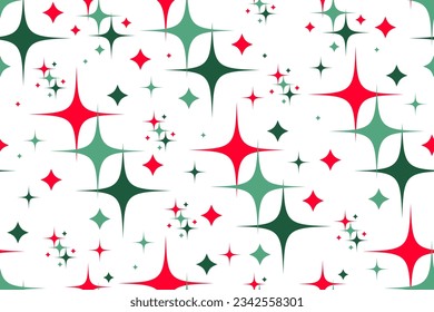 Abstract mid-century Christmas design with stars in a seamless repeat pattern - Vector Illustration