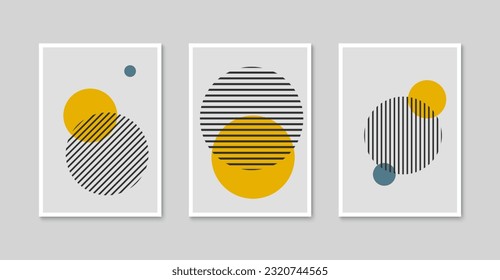 Abstract mid-century minimalist art poster set. Boho wall decor art design. Modern contemporary print art. Vector illustration.