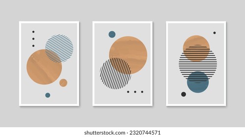 Abstract mid-century minimalist art poster set. Boho wall decor art design. Modern contemporary print art. Vector illustration.