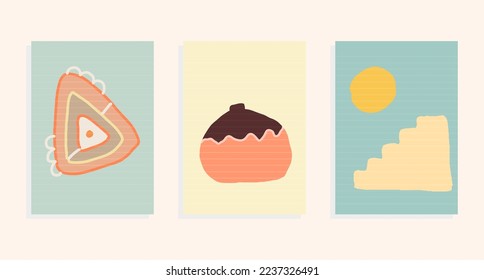 conjunto abstracto de arte vectorial moderno de mediados de siglo con olla, triángulo, escaleras