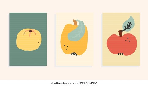 abstract mid-century modern  vector wall-art set with fruits