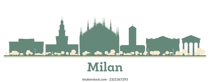 Abstract Milan Italy City Skyline with Color Buildings. Vector Illustration. Business Travel and Tourism Concept with Modern Architecture.