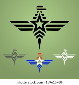 Abstract military eagle emblem set on olive green background