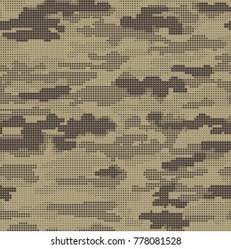 Abstract military or hunting camouflage background. Seamless pattern. Sandy, deserted, mountain camouflage. Dotes shapes. Camo. Vector illustration.