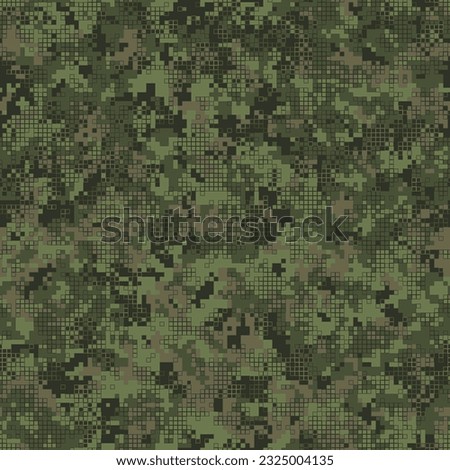 Abstract military or hunting camouflage seamless pattern background. Geometric square shapes chaos. Olive, green color palette for forest. Vector illustration.