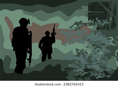 Patrón militar abstracto - fondo - silueta de dos soldados