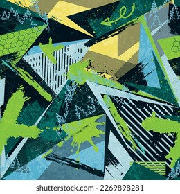 Abstract military pattern with grunge elements, paint splashes, dots. For sportswear, textiles. Grunge background for boys
