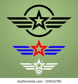 Abstract Military Star Emblem Set On Green Background