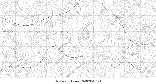 Abstract military topographic map background. Geographic pattern or landscape with grid. Mountain terrain or path. Cartography relief. Vector illustration.