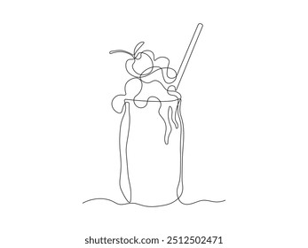 abstrato milk shake, coquetel, sobremesa, doce. contínuo uma linha arte mão desenho esboço, logotipo