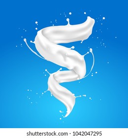 Abstract milk spiral and twisted on blue background, Vector illustration and design.