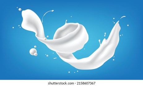 Abstract milk spiral and twisted on blue background, Vector illustration and design.