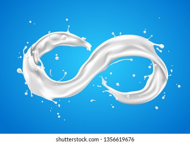 Abstract milk spiral and twisted shap with infinity sign on blue background, Endless benefit of milk, Vector illustration and design.