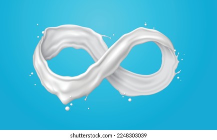 Resumen de la espiral de leche y de la espiral torcida con signo de infinito sobre fondo azul, beneficio infinito de la leche, ilustración vectorial y diseño.