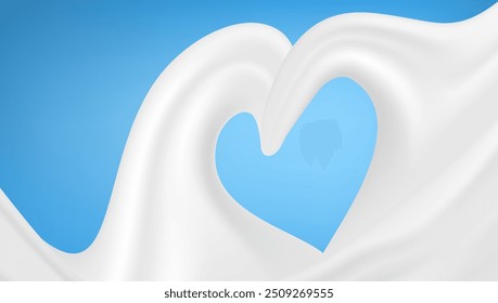 Ondas De Leche Abstractas Con Salpicaduras En Forma De Corazón Sobre Fondo Azul. Vector EPS10