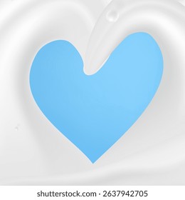 Abstract Milk Waves With Heart Shape Splash On Blue Background. EPS10 Vector