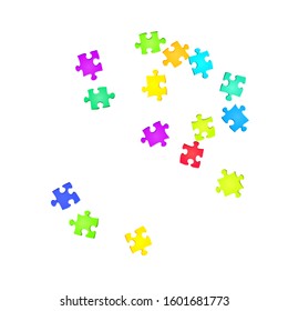 Abstract mind  breaker jigsaw puzzle rainbow colors parts vector illustration  Group puzzle pieces isolated white  Problem solving abstract concept  Game   play symbols 