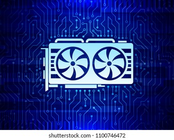 Abstract mine concept with video card. GPU mining digital money. High-tech circuit board texture